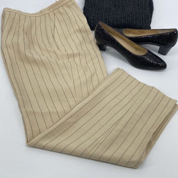 Talbots Women's Wool Blend High Rise Striped Straight Pants Beige Size 10‎ - Picture 1 of 16
